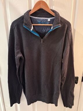 Robert Graham Charcoal Half-Zip Sweater with Blue Trim